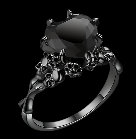 Dark Gray Skull Heart Ring