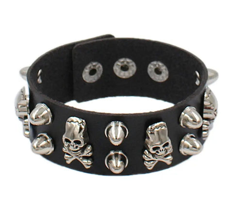 Leather Bracelet, Studs, Skulls