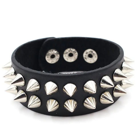 Double Spike Leather Bracelet
