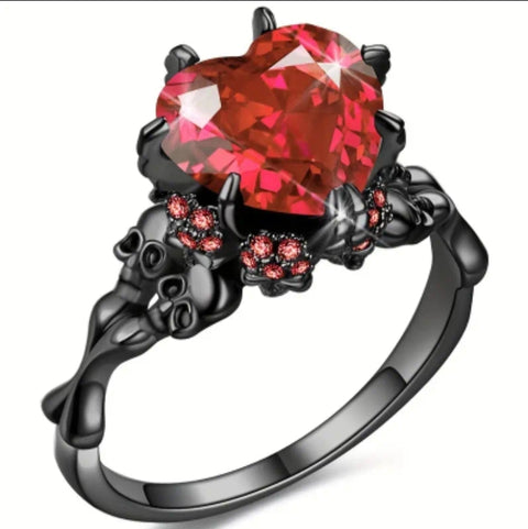 Dark Gray Skull Heart Ring