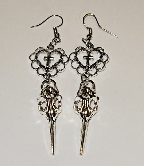 Raven & Cross Drop Earrings
