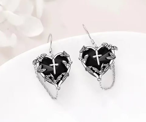 Black Heart Earrings, Chains