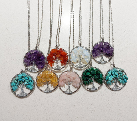 Natural Mineral / Crystal Tree of Life Pendant
