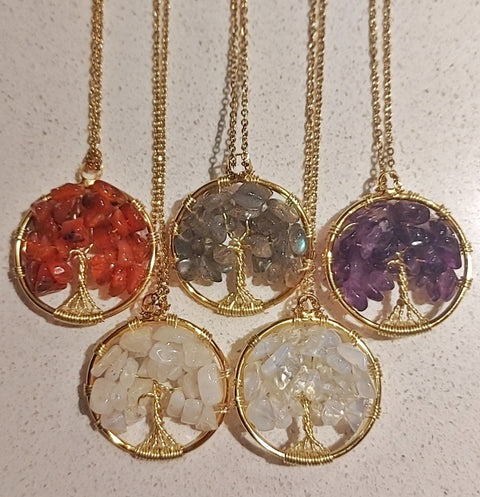 Natural Mineral / Crystal Tree of Life Pendant